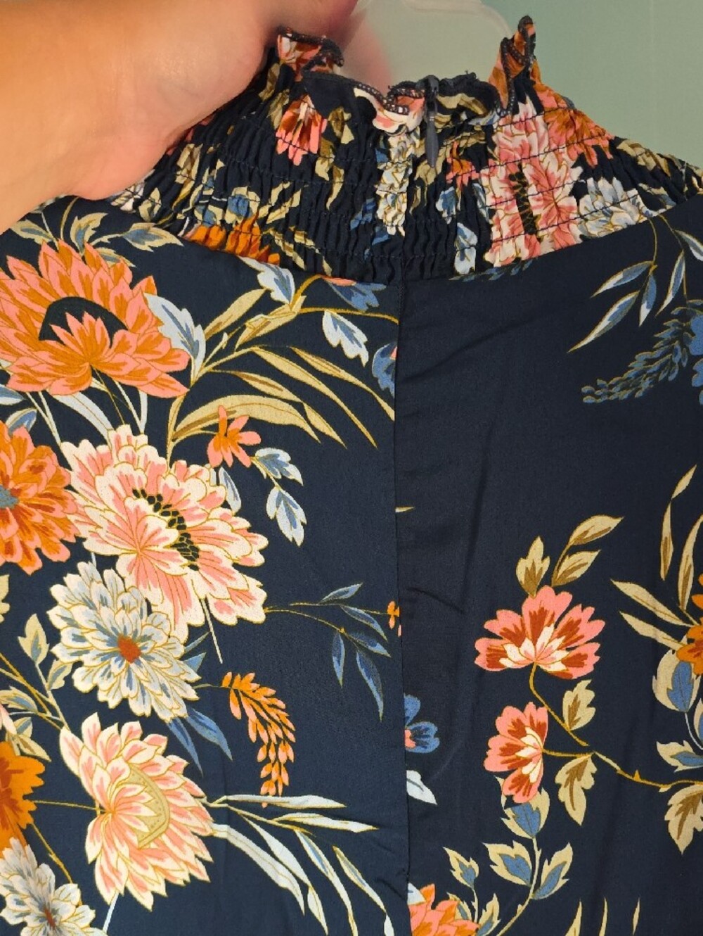 INDIE & Co. 3XL Floral Tiered Long Sleeve Maxi Dress - Navy with Orange Floral - Picture 7 of 9